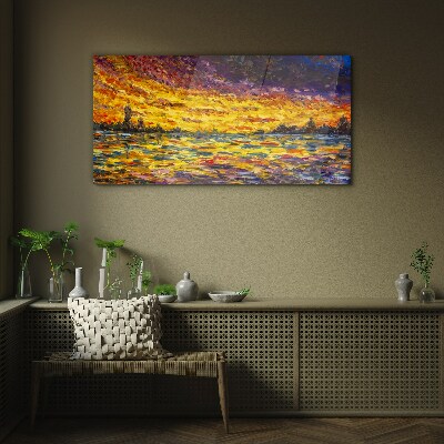 Golden hour at the lake Glass art print