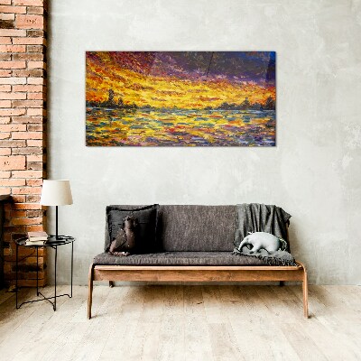 Golden hour at the lake Glass art print