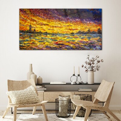 Golden hour at the lake Glass art print