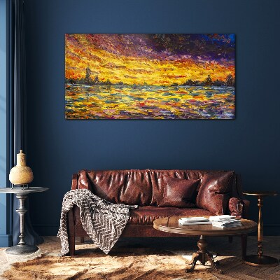 Golden hour at the lake Glass art print