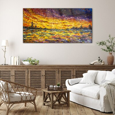Golden hour at the lake Glass art print
