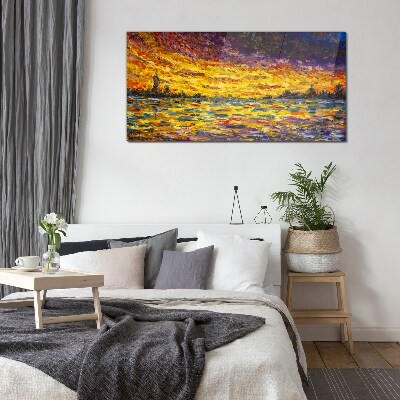 Golden hour at the lake Glass art print