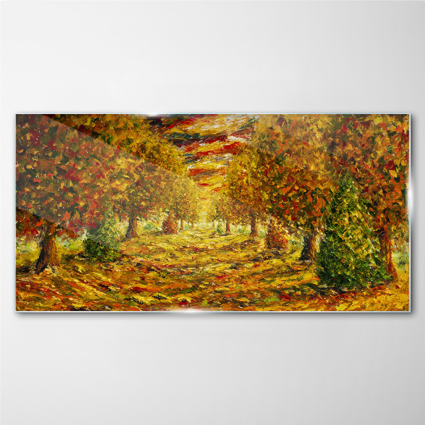 Golden autumn landscape Wall art on glass