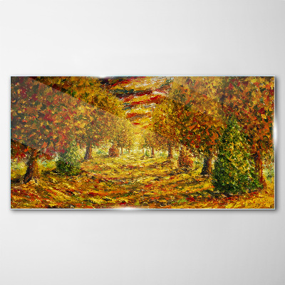 Golden autumn landscape Wall art on glass