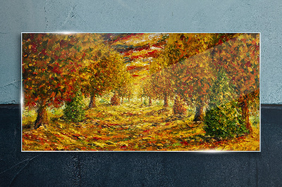 Golden autumn landscape Wall art on glass