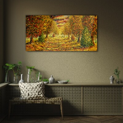 Golden autumn landscape Wall art on glass