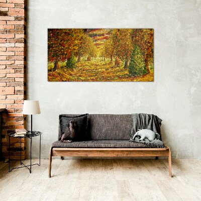 Golden autumn landscape Wall art on glass
