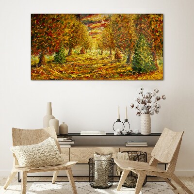 Golden autumn landscape Wall art on glass