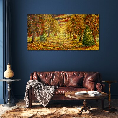 Golden autumn landscape Wall art on glass