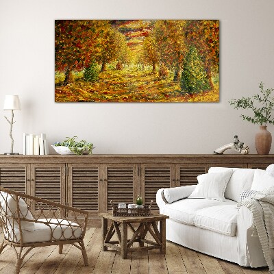 Golden autumn landscape Wall art on glass