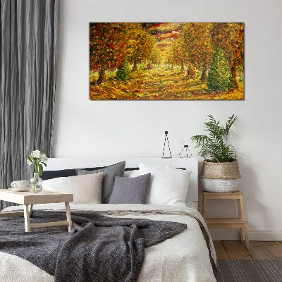 Golden autumn landscape Wall art on glass