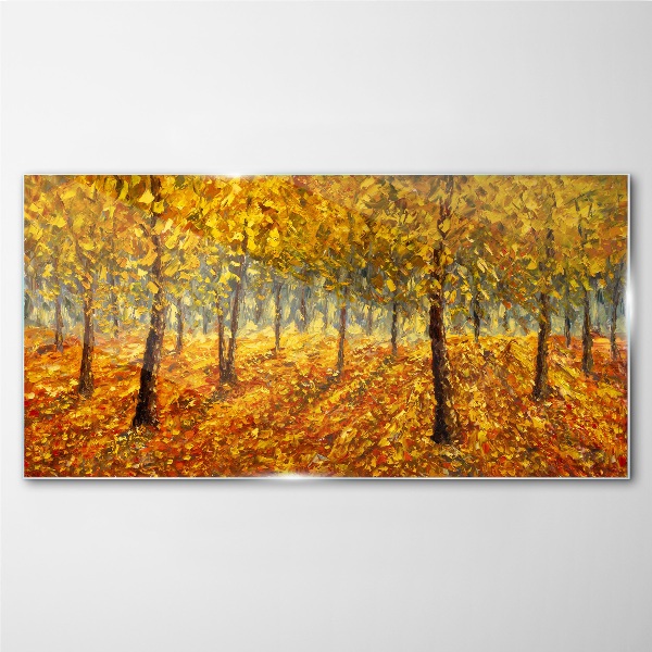 Golden forest in autumn aura Glass art print