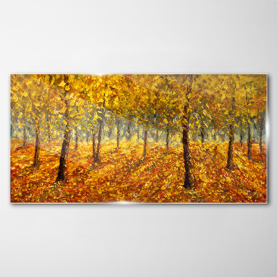 Golden forest in autumn aura Glass art print
