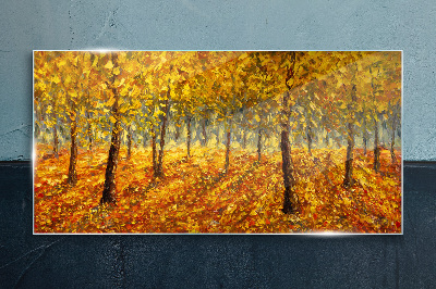 Golden forest in autumn aura Glass art print