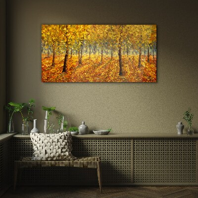 Golden forest in autumn aura Glass art print
