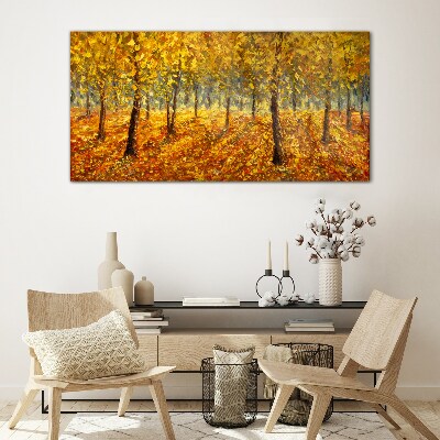 Golden forest in autumn aura Glass art print