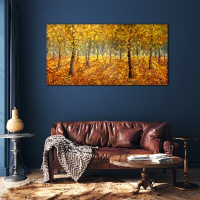 Golden forest in autumn aura Glass art print