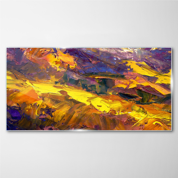 An expressive landscape in intense colors. Wall art on glass