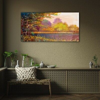Autumn colors by the lake Glass art print