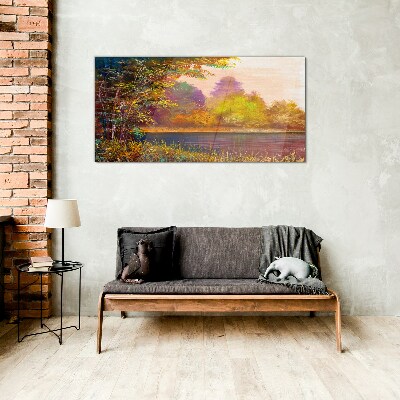 Autumn colors by the lake Glass art print