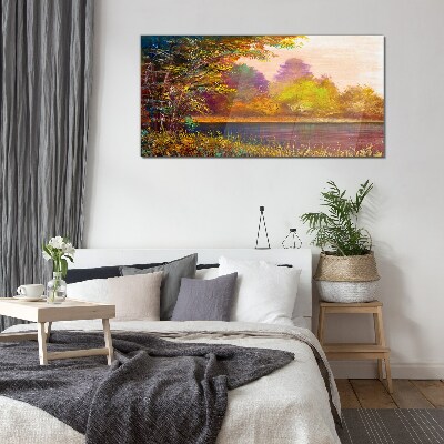 Autumn colors by the lake Glass art print
