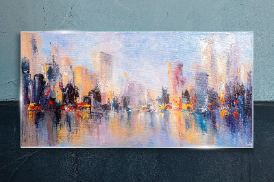 The city in the glow of sunset Wall art on glass