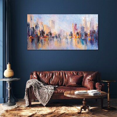 The city in the glow of sunset Wall art on glass