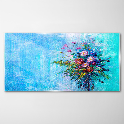 Floral composition on a blue background Glass art print
