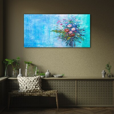 Floral composition on a blue background Glass art print
