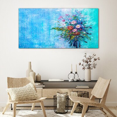 Abstract painting flowers Glass Print