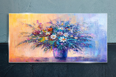 Abstract painting flowers Glass Print