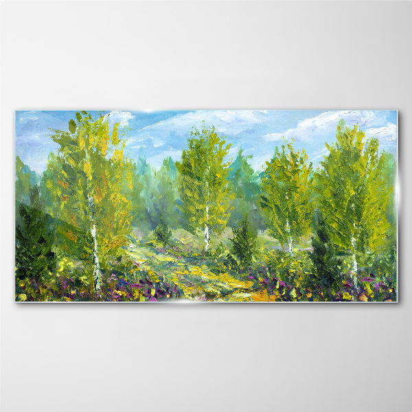 Spring trees in the green Wall art on glass