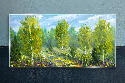 Spring trees in the green Wall art on glass