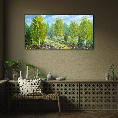 Spring trees in the green Wall art on glass