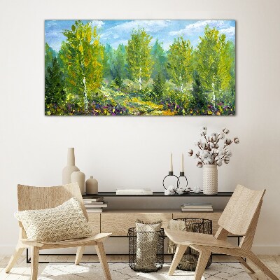 Spring trees in the green Wall art on glass