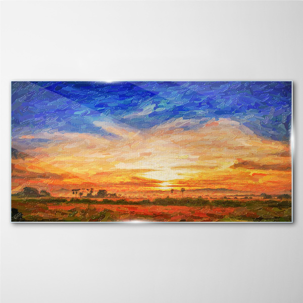 Sunset over a rural landscape Wall art on glass