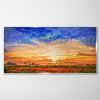 Sunset over a rural landscape Wall art on glass