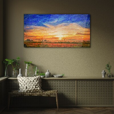 Sunset over a rural landscape Wall art on glass