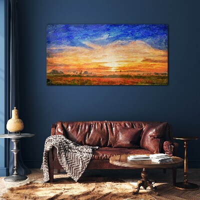 Sunset over a rural landscape Wall art on glass