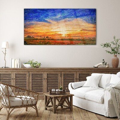 Sunset over a rural landscape Wall art on glass