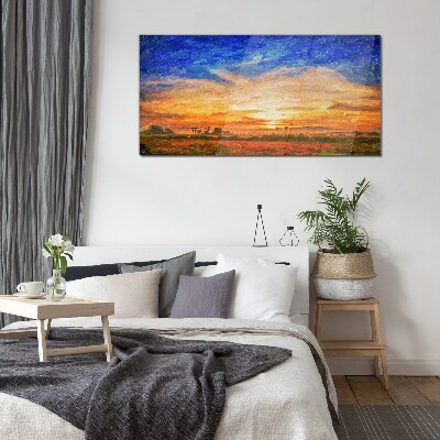 Sunset over a rural landscape Wall art on glass