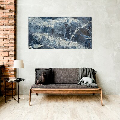 Winter landscape in shades of blue Glass art print