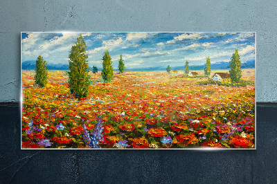 A flower meadow in the summer sun Wall art on glass