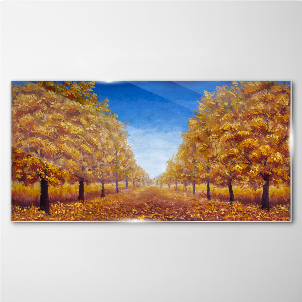 Golden alleys in the autumn scenery Glass art print