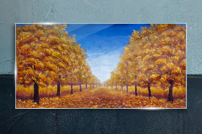 Golden alleys in the autumn scenery Glass art print
