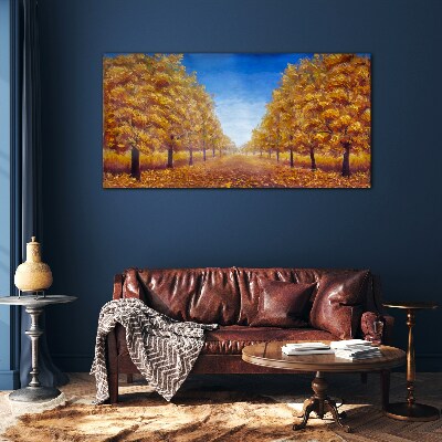 Golden alleys in the autumn scenery Glass art print