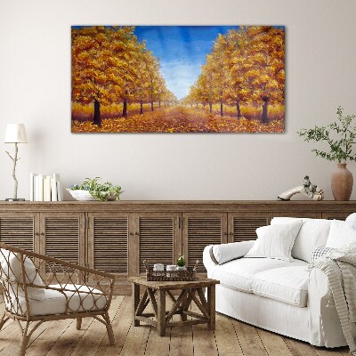 Golden alleys in the autumn scenery Glass art print
