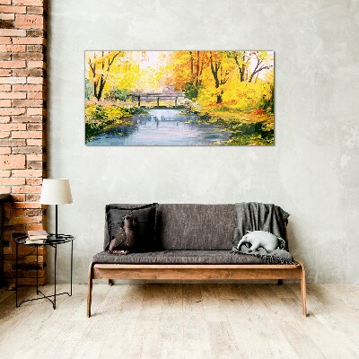 Forest river bridge nature Glass Wall Art