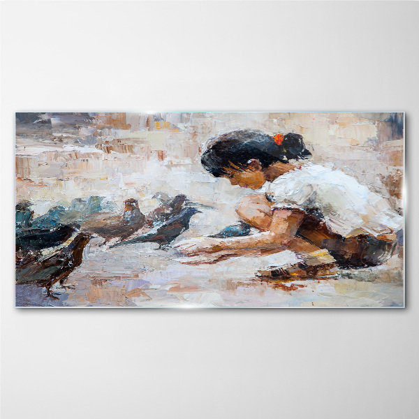 Childhood among the birds Glass art print