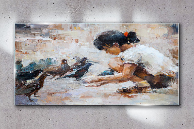 Childhood among the birds Glass art print